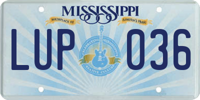 MS license plate LUP036
