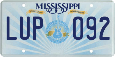 MS license plate LUP092
