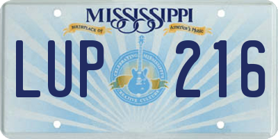 MS license plate LUP216