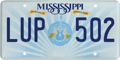 MS license plate LUP502