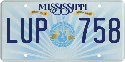 MS license plate LUP758