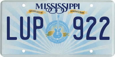 MS license plate LUP922