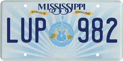 MS license plate LUP982