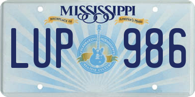 MS license plate LUP986