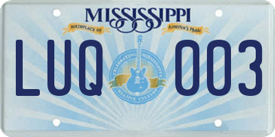 MS license plate LUQ003