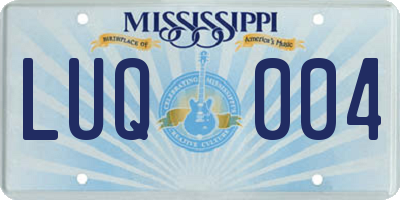 MS license plate LUQ004