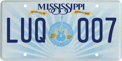 MS license plate LUQ007