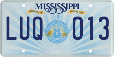 MS license plate LUQ013