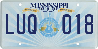 MS license plate LUQ018