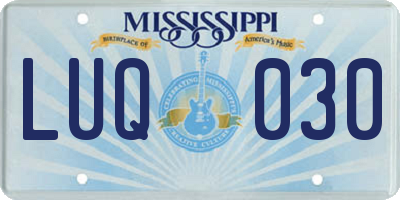 MS license plate LUQ030