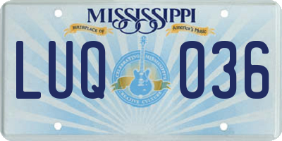 MS license plate LUQ036