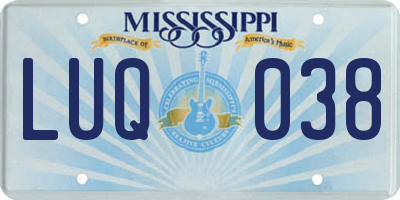 MS license plate LUQ038