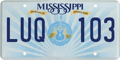 MS license plate LUQ103