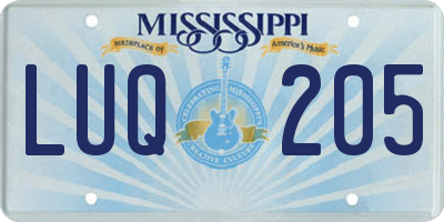 MS license plate LUQ205