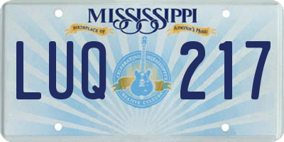 MS license plate LUQ217