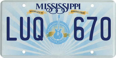 MS license plate LUQ670