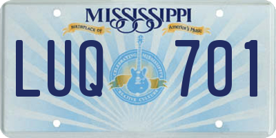 MS license plate LUQ701