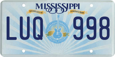 MS license plate LUQ998