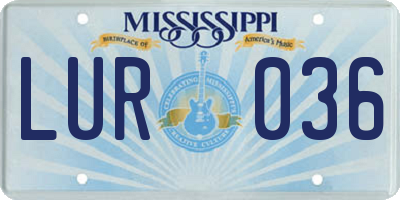 MS license plate LUR036