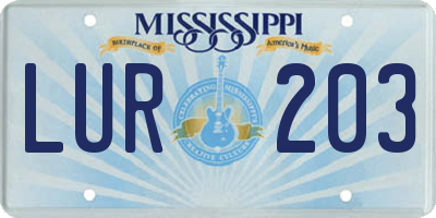 MS license plate LUR203
