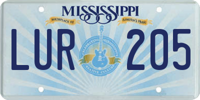 MS license plate LUR205