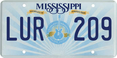 MS license plate LUR209