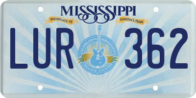 MS license plate LUR362