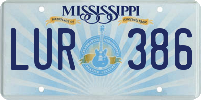 MS license plate LUR386