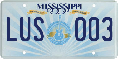 MS license plate LUS003