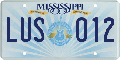 MS license plate LUS012