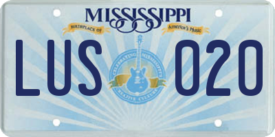 MS license plate LUS020