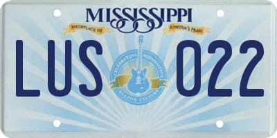 MS license plate LUS022