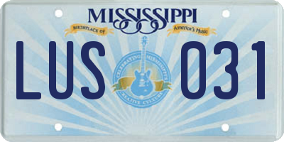 MS license plate LUS031