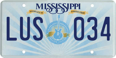 MS license plate LUS034