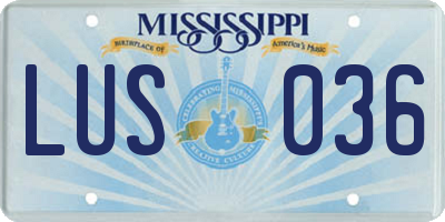 MS license plate LUS036