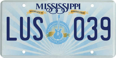 MS license plate LUS039