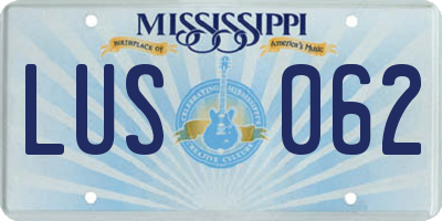 MS license plate LUS062