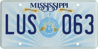 MS license plate LUS063