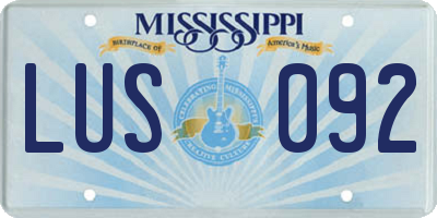 MS license plate LUS092