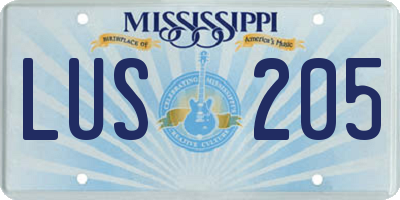MS license plate LUS205
