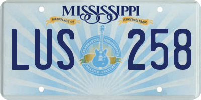 MS license plate LUS258