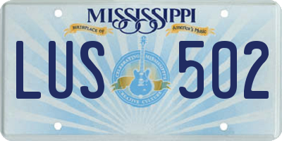 MS license plate LUS502
