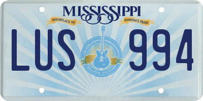 MS license plate LUS994