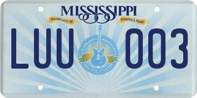 MS license plate LUU003