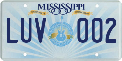 MS license plate LUV002