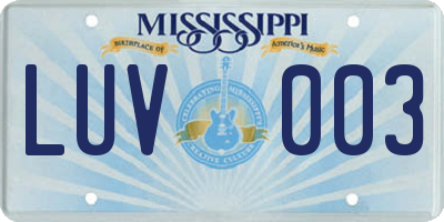 MS license plate LUV003