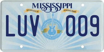 MS license plate LUV009