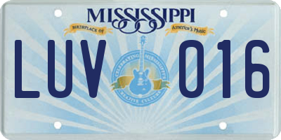 MS license plate LUV016