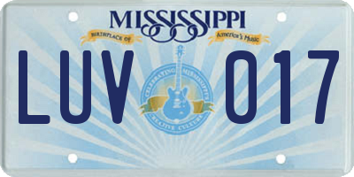 MS license plate LUV017