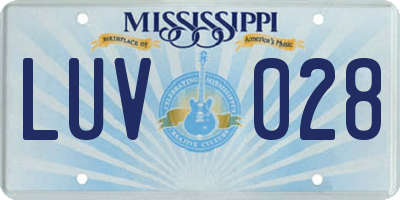 MS license plate LUV028